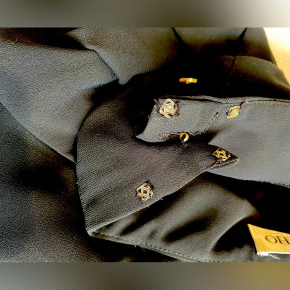 Lisa Ho Pleated Midi Maxi Skirt Lined Gold Button Detail Size 12 Career Evening - Picture 10 of 11